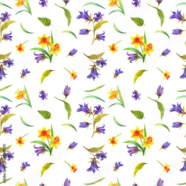 Fototapeta Watercolor seamless Easter pattern. Transparent layer.