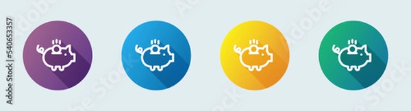 Fototapeta Savings line icon in flat design style. Pig coin signs vector illustration.
