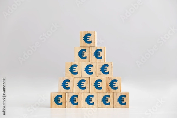 Obraz Euro signs on wooden block pyramid
