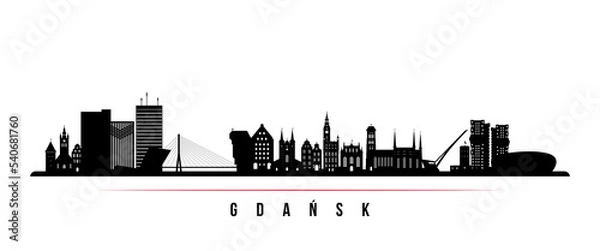 Obraz Gdansk skyline horizontal banner. Black and white silhouette of Gdansk, Poland. Vector template for your design.