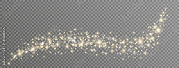 Fototapeta Glitter golden star and light wave. Christmas Holiday banner with glow particle. Sparkle gold bokeh. Luxury background. Magic star effect. Festive party. Twinkle flash. Fairy bulb. Vector illustration
