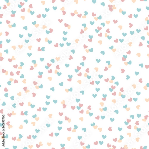 Obraz seamless confetti pattern. small colored pastel hearts. White background. vector texture. fashionable print for kids textiles and wallpaper.