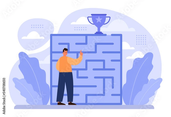 Fototapeta Labyrinth concept. Hard choice or confusion idea. Difficult decision-making,