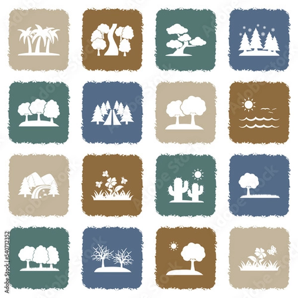 Fototapeta Nature Landscape Icons. Grunge Color Flat Design. Vector Illustration.