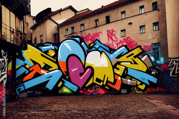 Obraz Colorful Beautiful Graffiti On Old City Walls. Creative Abstract Background.