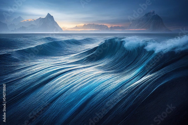 Fototapeta High Detail Wave of Sea. Abstract Blue Scenery. Beautiful Background. For Web, UI, Novel, Game, AD, Wallpaper.