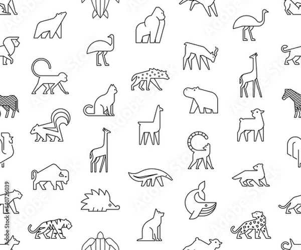 Fototapeta Seamless pattern with Animals logos. Animal logo set. Isolated on White background