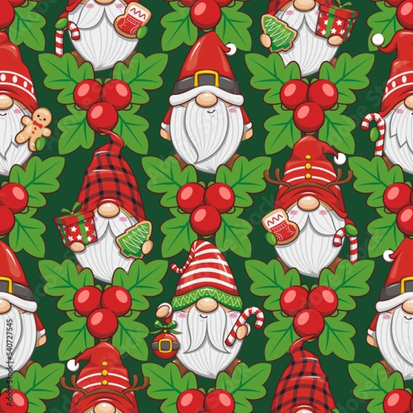 Obraz Christmas Pattern With Santa Claus And Gnomes