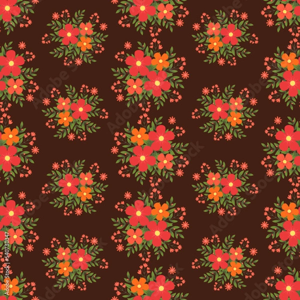 Fototapeta Floral vector artwork for apparel and fashion fabrics, Autumn flowers wreath ivy style with branch and leaves. Seamless pattern background.