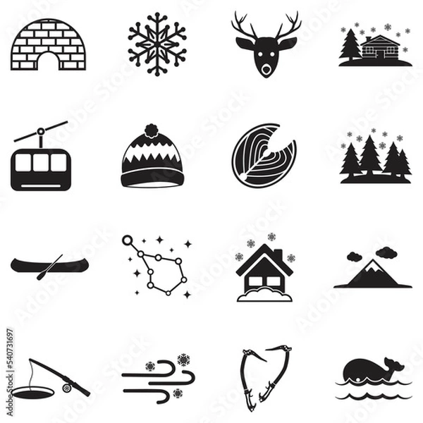 Fototapeta Alaska Icons. Black Flat Design. Vector Illustration.