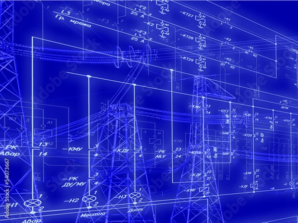 Fototapeta Engineering scheme of connection of  automation equipmen