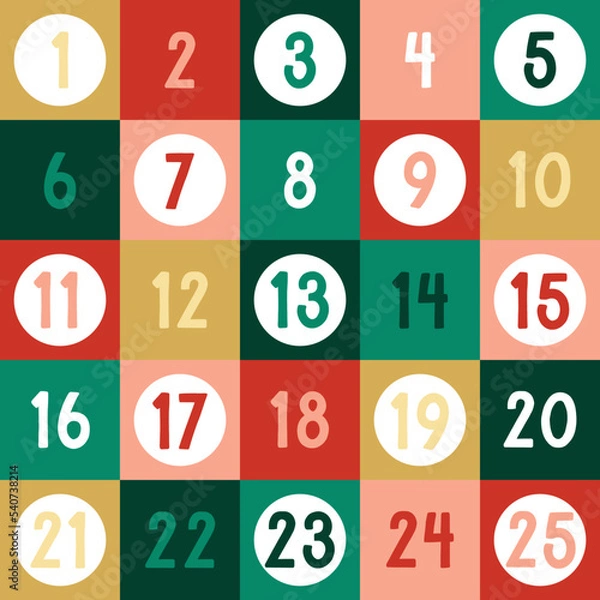 Fototapeta Cute advent Christmas December calendar with colourful letters. adjustable vector