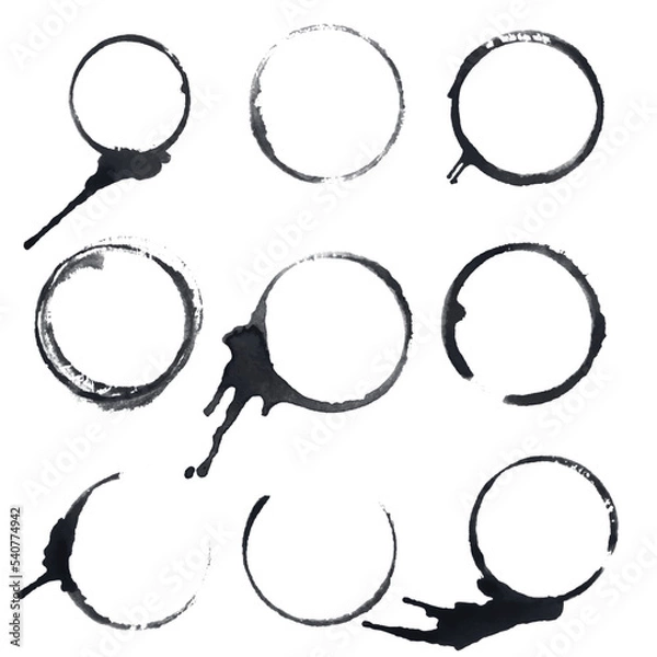 Obraz Coffee cup bottom, grunge circle print. Splash ring stain mark