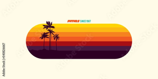 Fototapeta Retro sunset and palm trees. Original vector illustration. A design element. Print on a T-shirt.