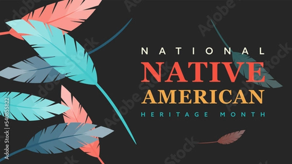 Fototapeta Native American Heritage Month. Background design with feather ornaments celebrating Native Indians in America.