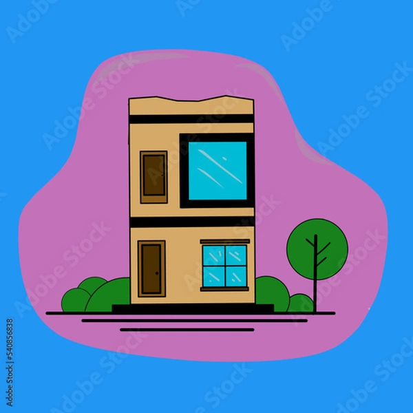 Fototapeta Cute multi-storey house in flat style, vector illustration