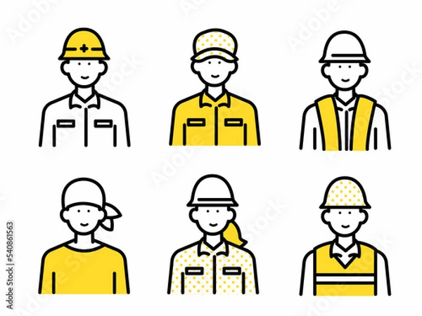 Fototapeta ポジティヴな表情の作業員のアバターイラストセット