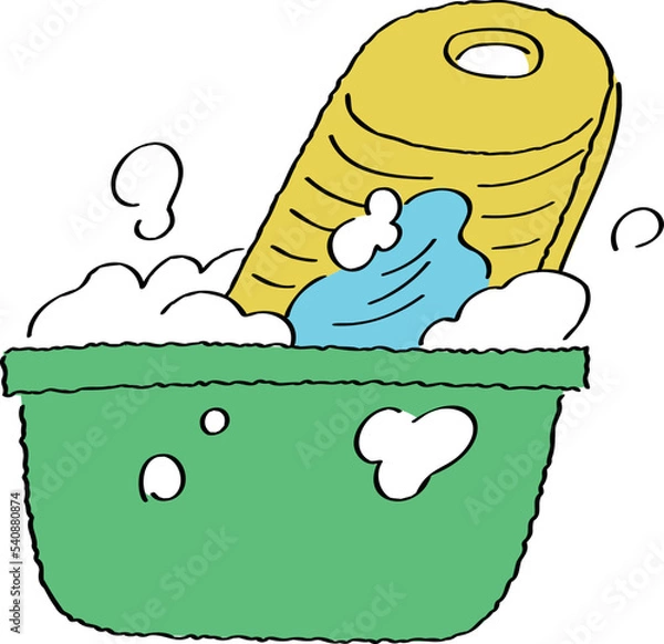 Obraz 洗濯板で洗うイラスト