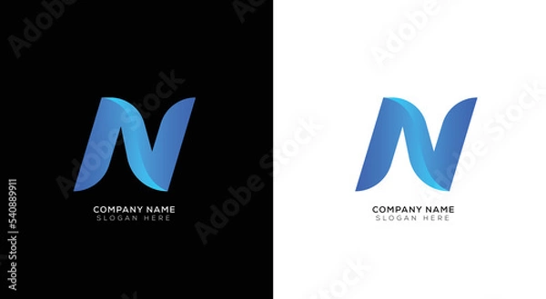 Fototapeta Gradient letter n logo design with black and white background