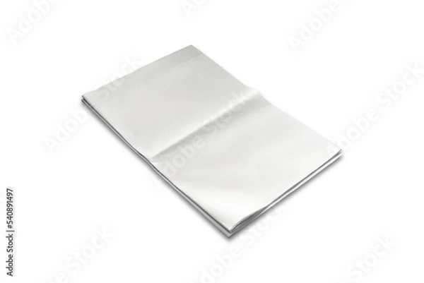 Fototapeta Empty, blank, white newspaper Mock up, front page on isolated background. Folded newspaper mockup. 3d rendering.