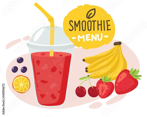 Fototapeta Template with hand drawn jar with smoothie in bright colors