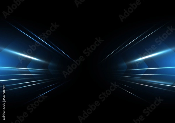 Obraz Abstract blue speed light effect on black background vector illustration.