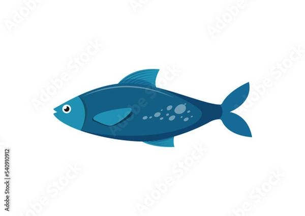 Fototapeta Cartoon blue fish in flat style. Vector illustration of sea fish isolated on white background