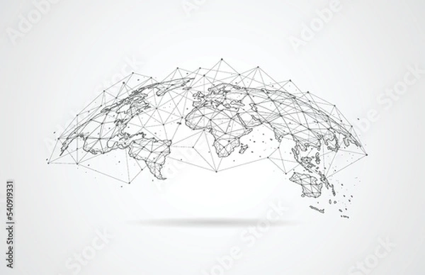 Fototapeta Global network connection. World map point and line composition concept of global business. Vector Illustration