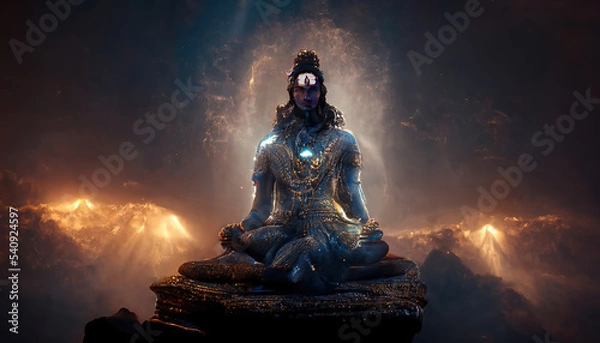 Fototapeta AI generated image of Hindu god Shiva, meditating on Mount Kailasa in the Himalayas 