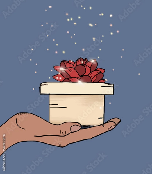 Obraz gift box with sequins on the arm