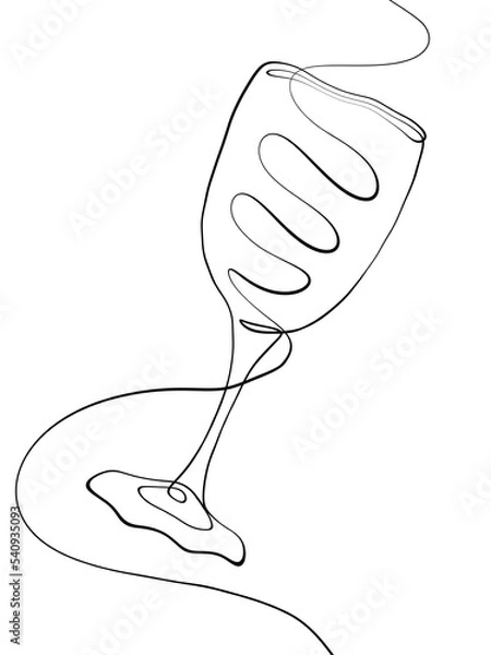 Obraz A wine glass is drawn in one line art style. Printable art. Tattoo design.
