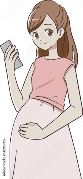 Obraz 笑顔でスマホを持つ妊婦