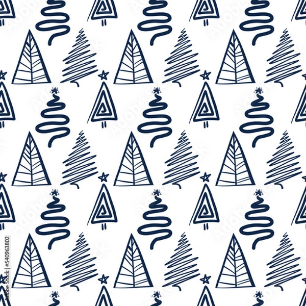 Fototapeta seamless pattern with Christmas trees Black and white patterns Christmas time for your design 