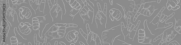 Obraz Seamless pattern with hand drawn gestures on gray background. Vector illustration.