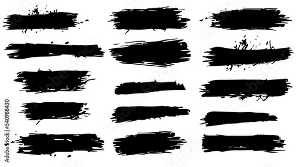 Fototapeta Set of brush strokes black silhouette in grunge style. Irregular shapes and rough edges. Clipart for t-shirt or website.