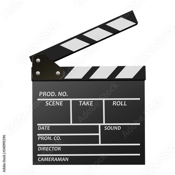 Fototapeta Flat illustration of movie clapper board isolated on transparent background. Front view.