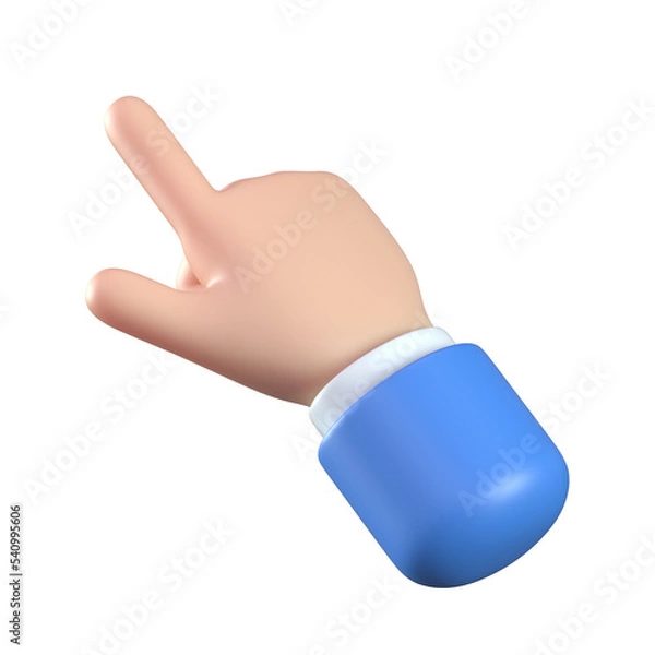 Obraz Cartoon 3d hand pointing at touch screen or pushing the button, business hand pointing index finger 3d rendering