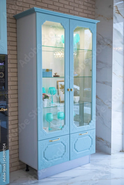 Obraz Turquoise kitchen cabinet - interior design
