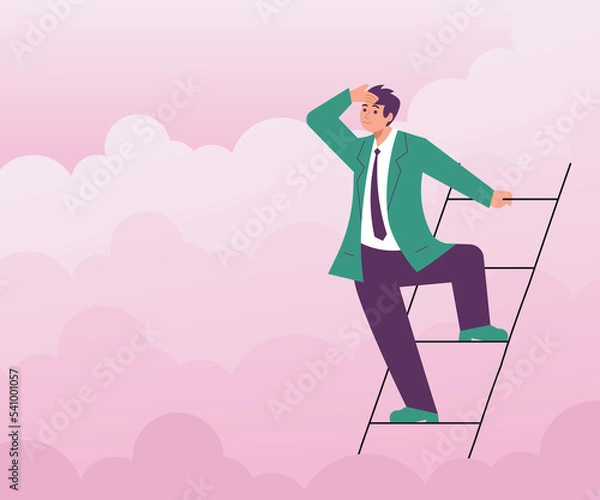 Fototapeta Businessman is looking into future choosing direction of development