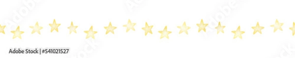 Obraz Watercolor seamless border with yellow stars. Festive repeatable frame for holiday designs