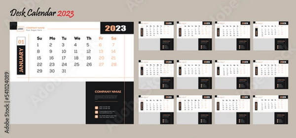 Fototapeta Set of 2023 Calendar Planner Template with Place for Photo, Company Logo and description. 