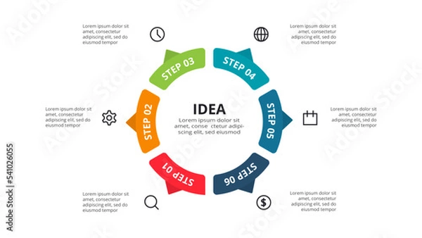 Fototapeta Creative concept for infographic with 6 steps, options, parts or processes.