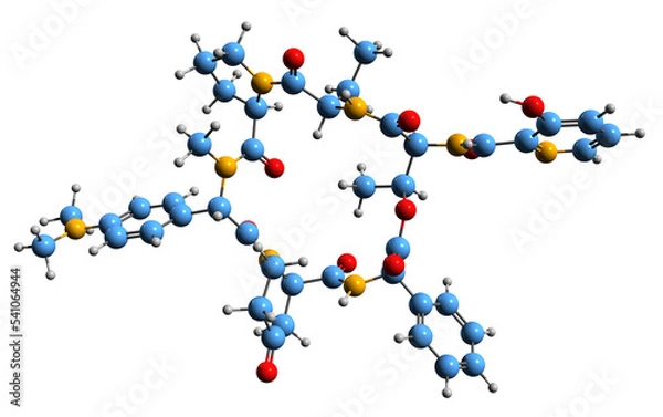 Fototapeta 3D image of Pristinamycin IA skeletal formula - molecular chemical structure of Mikamycin B isolated on white background