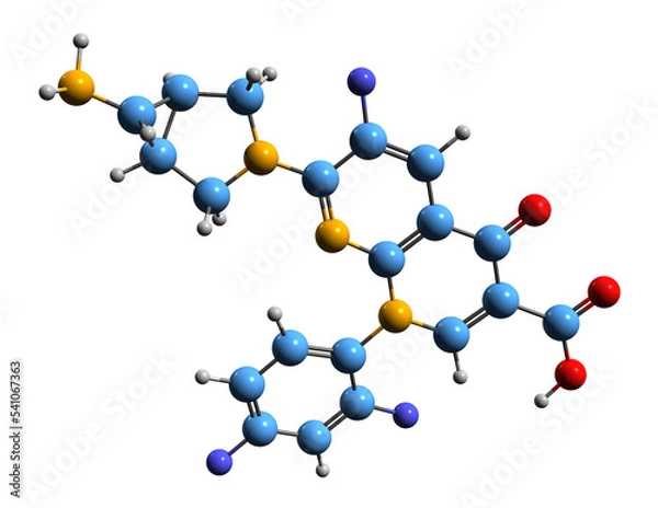 Fototapeta  3D image of Trovafloxacin skeletal formula - molecular chemical structure of broad spectrum antibiotic isolated on white background
