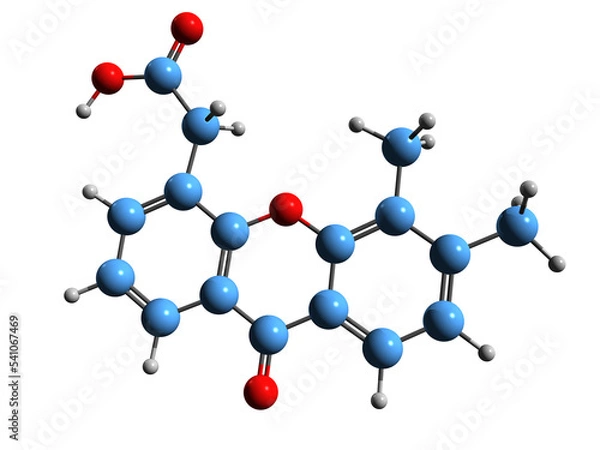 Fototapeta 3D image of Vadimezan skeletal formula - molecular chemical structure of tumor-vascular disrupting agent dimethylxanthone acetic acid isolated on white background