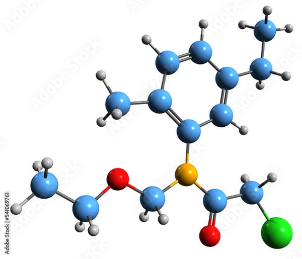 Fototapeta 3D image of Acetochlor skeletal formula - molecular chemical structure of herbicide isolated on white background