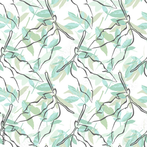 Obraz Abstract seamless pattern with leaves. Trendy hand drawn textures.
