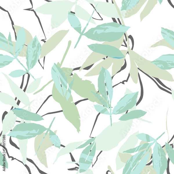 Obraz Abstract seamless pattern with leaves. Trendy hand drawn textures.