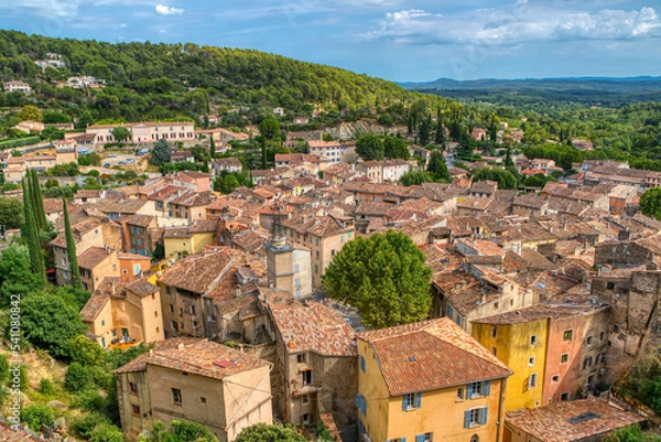 Fototapeta Travel destination, small old village in hear of Provence Cotignac with famous cliffs with cave dwellings and troglodytes houses, Var, Provence Alpes Cote D'Azur, France