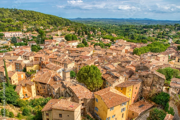 Fototapeta Travel destination, small old village in hear of Provence Cotignac with famous cliffs with cave dwellings and troglodytes houses, Var, Provence Alpes Cote D'Azur, France